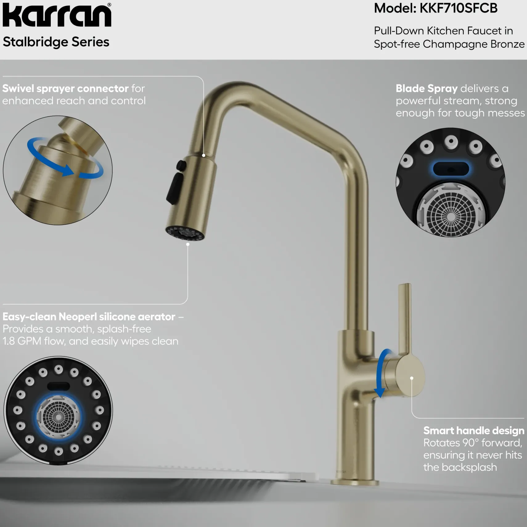 Karran Stalbridge 1.8 GPM Single Lever Lead-free Brass ADA Kitchen Faucet, Pull-Down, Spot-Free Champagne Bronze, KKF710SFCB