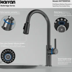 Karran Stalbridge 1.8 GPM Single Lever Lead-free Brass ADA Kitchen Faucet, Pull-Down, Spot-Free Gunmetal Grey, KKF720SFGG