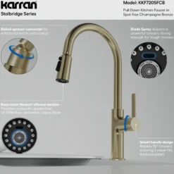 Karran Stalbridge 1.8 GPM Single Lever Lead-free Brass ADA Kitchen Faucet, Pull-Down, Spot-Free Champagne Bronze, KKF720SFCB