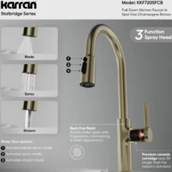 Karran Stalbridge 1.8 GPM Single Lever Lead-free Brass ADA Kitchen Faucet, Pull-Down, Spot-Free Champagne Bronze, KKF720SFCB