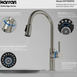 Karran Stalbridge 1.8 GPM Single Lever Lead-free Brass ADA Kitchen Faucet, Pull-Down, Spot Free Stainless Steel, KKF720SFSS