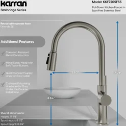 Karran Stalbridge 1.8 GPM Single Lever Lead-free Brass ADA Kitchen Faucet, Pull-Down, Spot Free Stainless Steel, KKF720SFSS