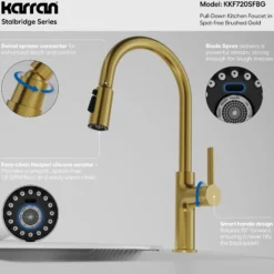 Karran Stalbridge 1.8 GPM Single Lever Lead-free Brass ADA Kitchen Faucet, Pull-Down, Spot-Free Brushed Gold, KKF720SFBG