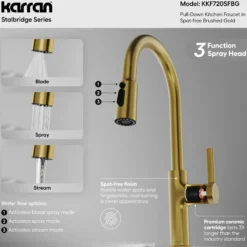 Karran Stalbridge 1.8 GPM Single Lever Lead-free Brass ADA Kitchen Faucet, Pull-Down, Spot-Free Brushed Gold, KKF720SFBG