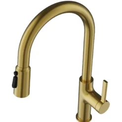 Karran Stalbridge 1.8 GPM Single Lever Lead-free Brass ADA Kitchen Faucet, Pull-Down, Spot-Free Brushed Gold, KKF720SFBG
