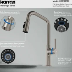 Karran Stalbridge 1.8 GPM Single Lever Lead-free Brass ADA Kitchen Faucet, Pull-Down, Spot Free Stainless Steel, KKF710SFSS