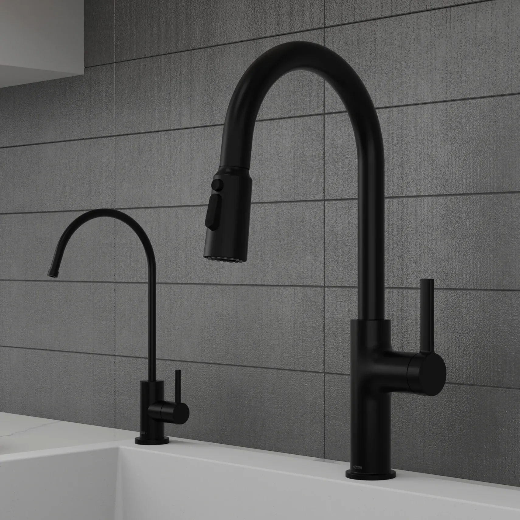 Karran Stalbridge 1.8 GPM Single Lever Lead-free Brass ADA Kitchen Faucet, Pull-Down, Matte Black, KKF720MB