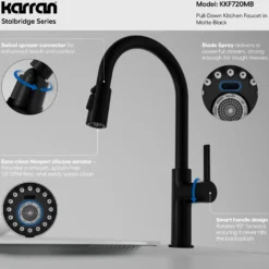 Karran Stalbridge 1.8 GPM Single Lever Lead-free Brass ADA Kitchen Faucet, Pull-Down, Matte Black, KKF720MB