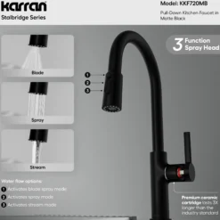 Karran Stalbridge 1.8 GPM Single Lever Lead-free Brass ADA Kitchen Faucet, Pull-Down, Matte Black, KKF720MB