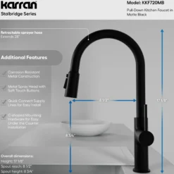 Karran Stalbridge 1.8 GPM Single Lever Lead-free Brass ADA Kitchen Faucet, Pull-Down, Matte Black, KKF720MB
