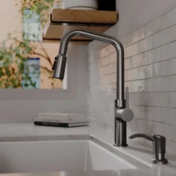 Karran Stalbridge 1.8 GPM Single Lever Lead-free Brass ADA Kitchen Faucet, Pull-Down, Spot-Free Gunmetal Grey, KKF710SFGG