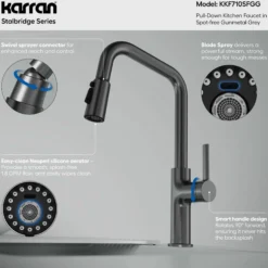 Karran Stalbridge 1.8 GPM Single Lever Lead-free Brass ADA Kitchen Faucet, Pull-Down, Spot-Free Gunmetal Grey, KKF710SFGG