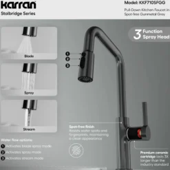 Karran Stalbridge 1.8 GPM Single Lever Lead-free Brass ADA Kitchen Faucet, Pull-Down, Spot-Free Gunmetal Grey, KKF710SFGG