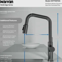 Karran Stalbridge 1.8 GPM Single Lever Lead-free Brass ADA Kitchen Faucet, Pull-Down, Spot-Free Gunmetal Grey, KKF710SFGG