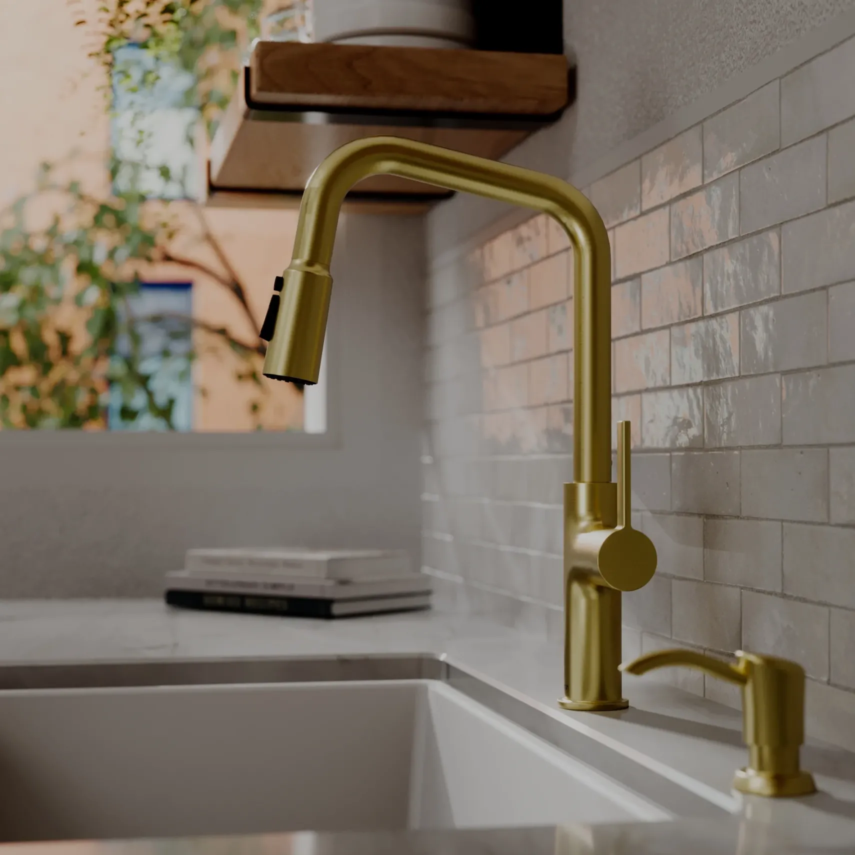 Karran Stalbridge 1.8 GPM Single Lever Lead-free Brass ADA Kitchen Faucet, Pull-Down, Spot-Free Brushed Gold, KKF710SFBG
