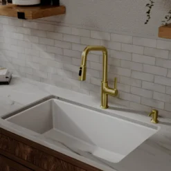 Karran Stalbridge 1.8 GPM Single Lever Lead-free Brass ADA Kitchen Faucet, Pull-Down, Spot-Free Brushed Gold, KKF710SFBG