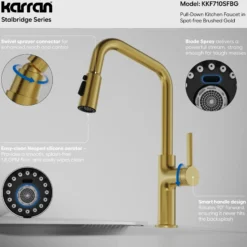 Karran Stalbridge 1.8 GPM Single Lever Lead-free Brass ADA Kitchen Faucet, Pull-Down, Spot-Free Brushed Gold, KKF710SFBG