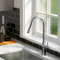 Karran Standerton 1.8 GPM Single Lever Handle Lead-free Brass ADA Kitchen Faucet, Pull-Down Kitchen, Chrome, KKF140C
