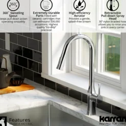 Karran Standerton 1.8 GPM Single Lever Handle Lead-free Brass ADA Kitchen Faucet, Pull-Down Kitchen, Chrome, KKF140C
