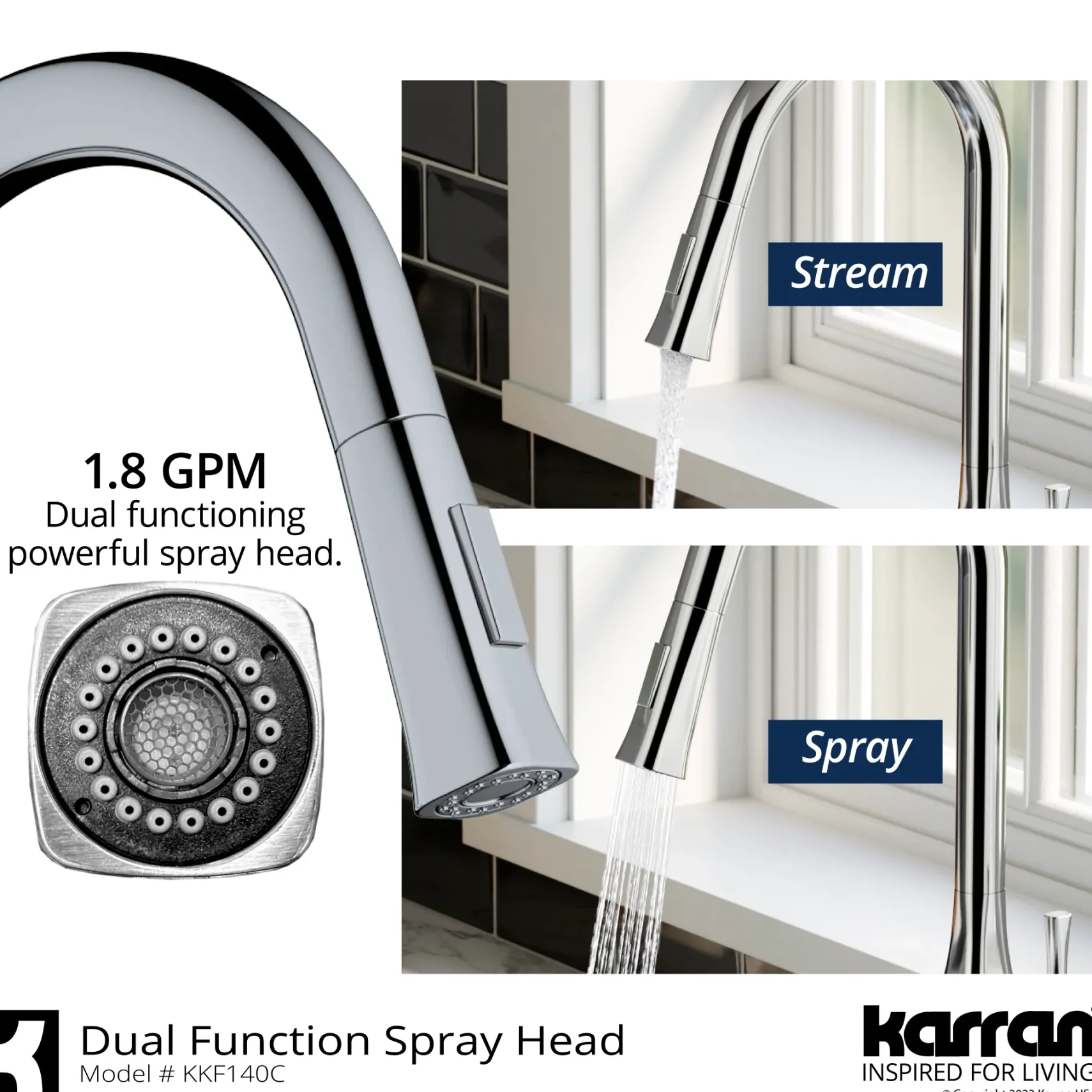 Karran Standerton 1.8 GPM Single Lever Handle Lead-free Brass ADA Kitchen Faucet, Pull-Down Kitchen, Chrome, KKF140C