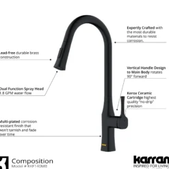 Karran Standerton 1.8 GPM Single Lever Handle Lead-free Brass ADA Kitchen Faucet, Pull-Down Kitchen, Matte Black, KKF140MB
