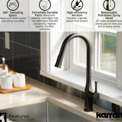 Karran Standerton 1.8 GPM Single Lever Handle Lead-free Brass ADA Kitchen Faucet, Pull-Down Kitchen, Matte Black, KKF140MB
