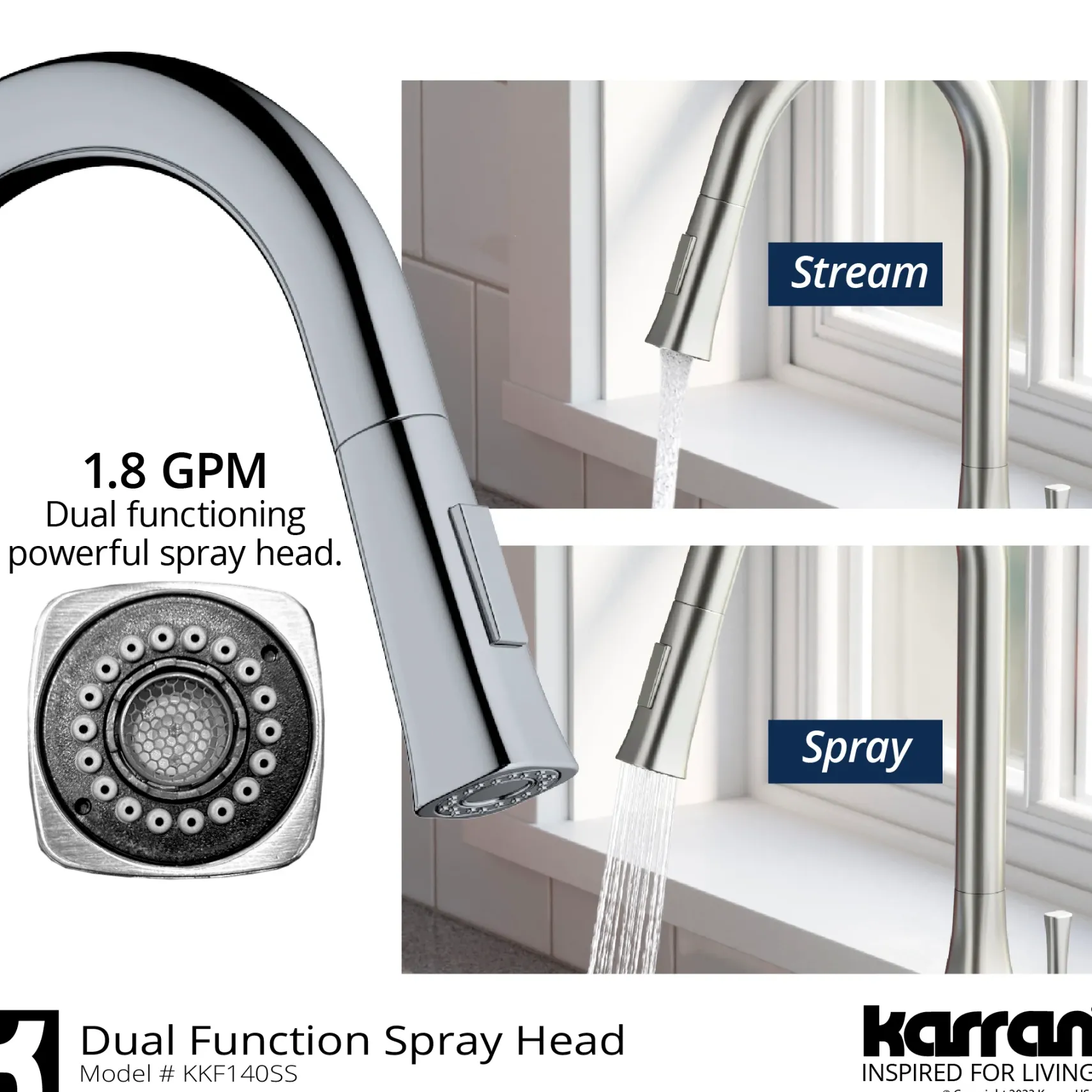 Karran Standerton 1.8 GPM Single Lever Handle Lead-free Brass ADA Kitchen Faucet, Pull-Down Kitchen, Stainless Steel, KKF140SS