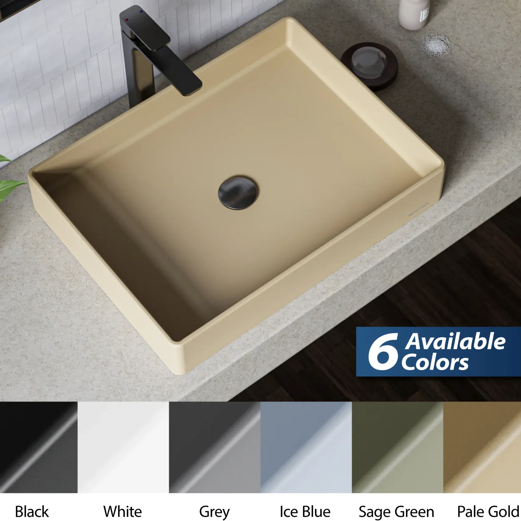Karran Sternhagen 17.75" x 23.625" Rectangular Vessel Quartz Composite ADA Bathroom Sink, Pale Gold, SQS500PG