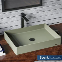 Karran Sternhagen 17.75" x 23.625" Rectangular Vessel Quartz Composite ADA Bathroom Sink, Sage Green, SQS500SG