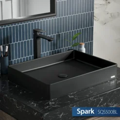 Karran Sternhagen 17.75" x 23.625" Rectangular Vessel Quartz Composite ADA Bathroom Sink, Black, SQS500BL