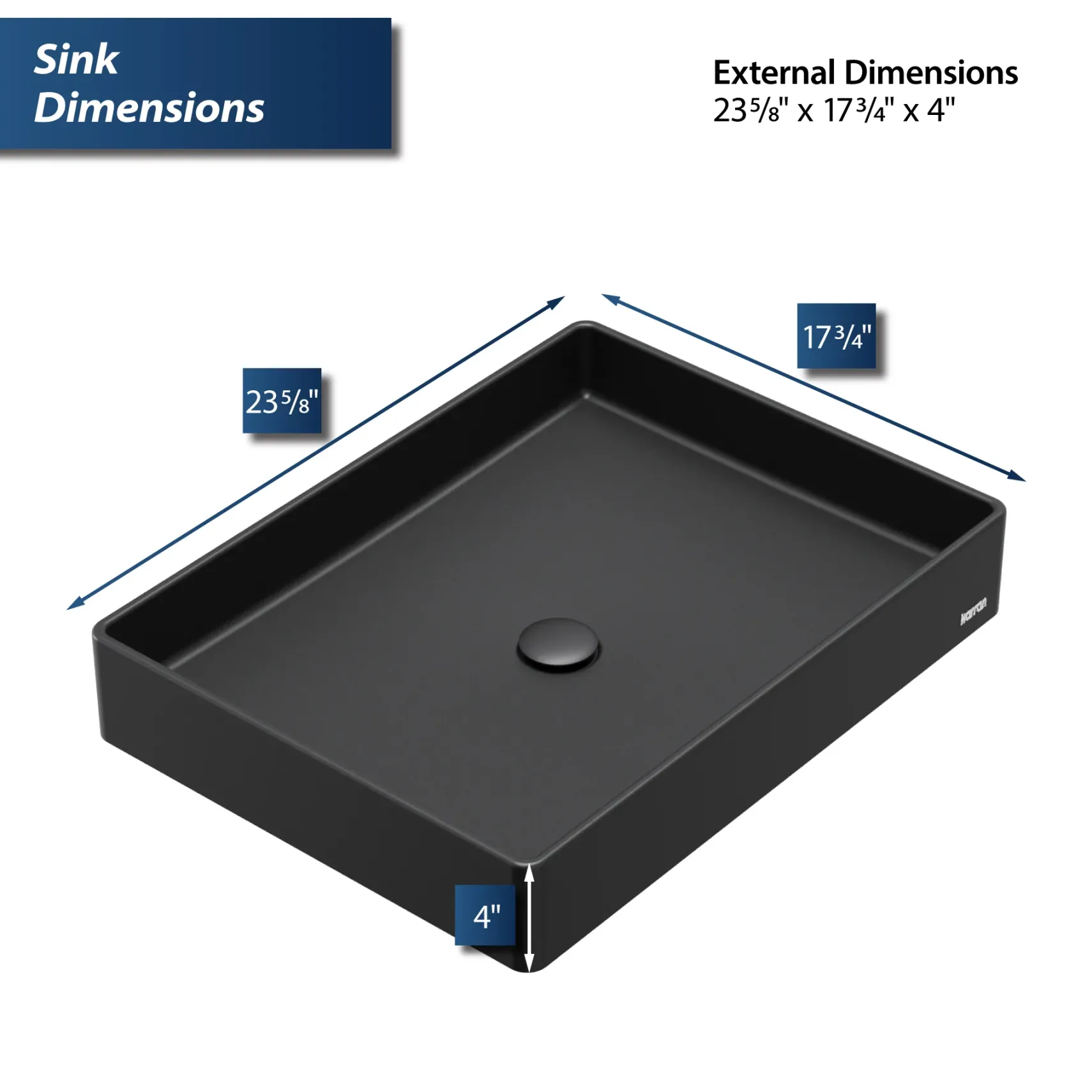 Karran Sternhagen 17.75" x 23.625" Rectangular Vessel Quartz Composite ADA Bathroom Sink, Black, SQS500BL