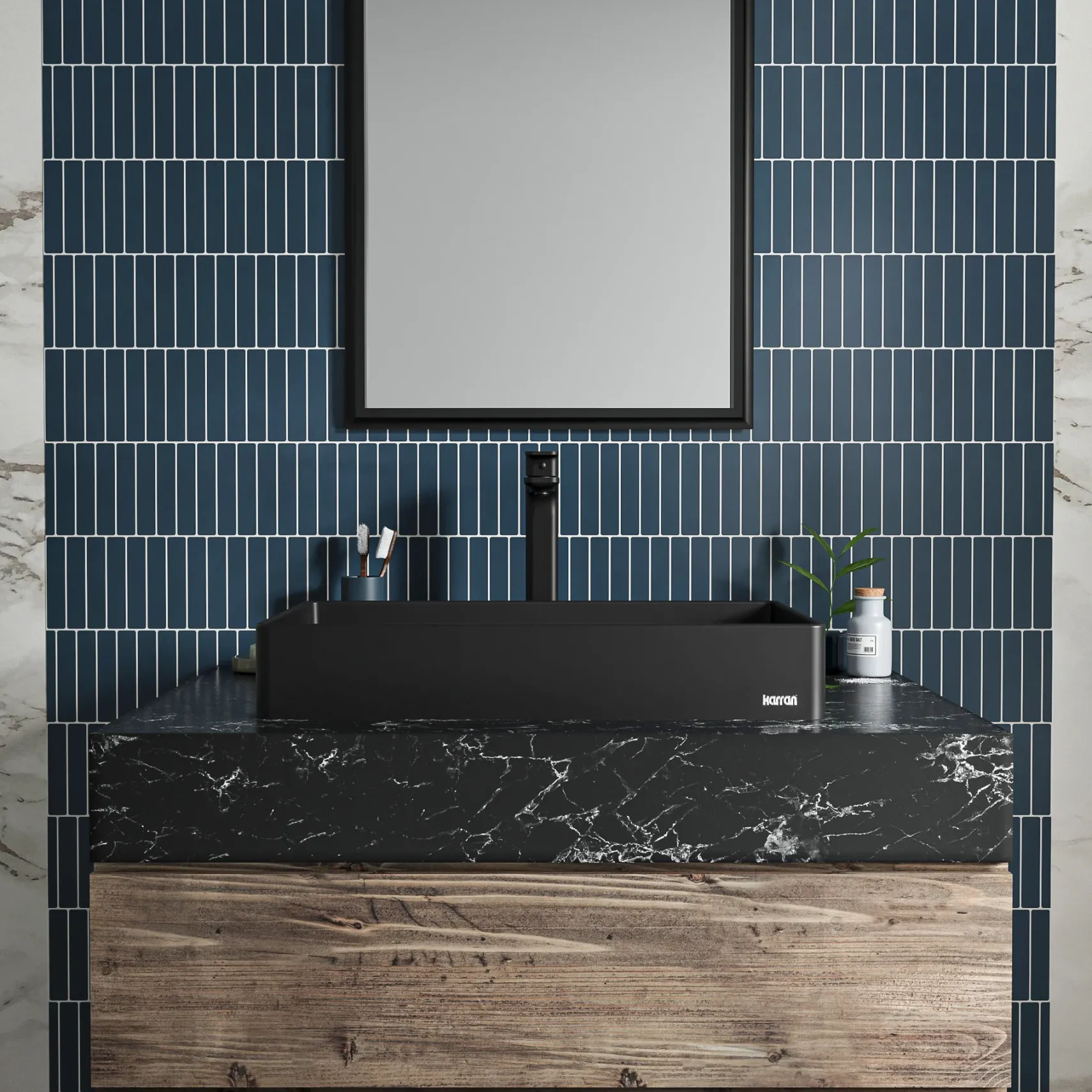 Karran Sternhagen 17.75" x 23.625" Rectangular Vessel Quartz Composite ADA Bathroom Sink, Black, SQS500BL