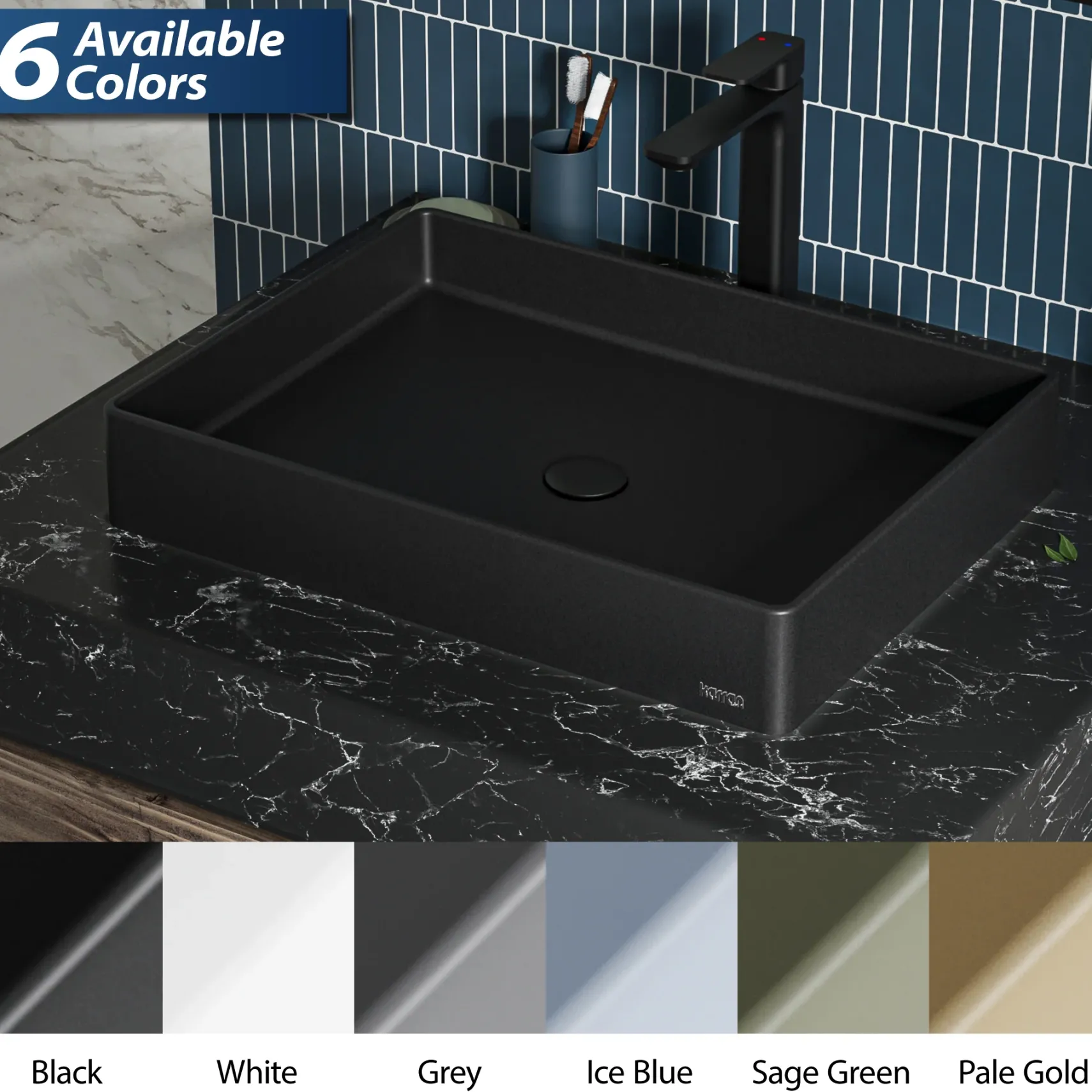 Karran Sternhagen 17.75" x 23.625" Rectangular Vessel Quartz Composite ADA Bathroom Sink, Black, SQS500BL