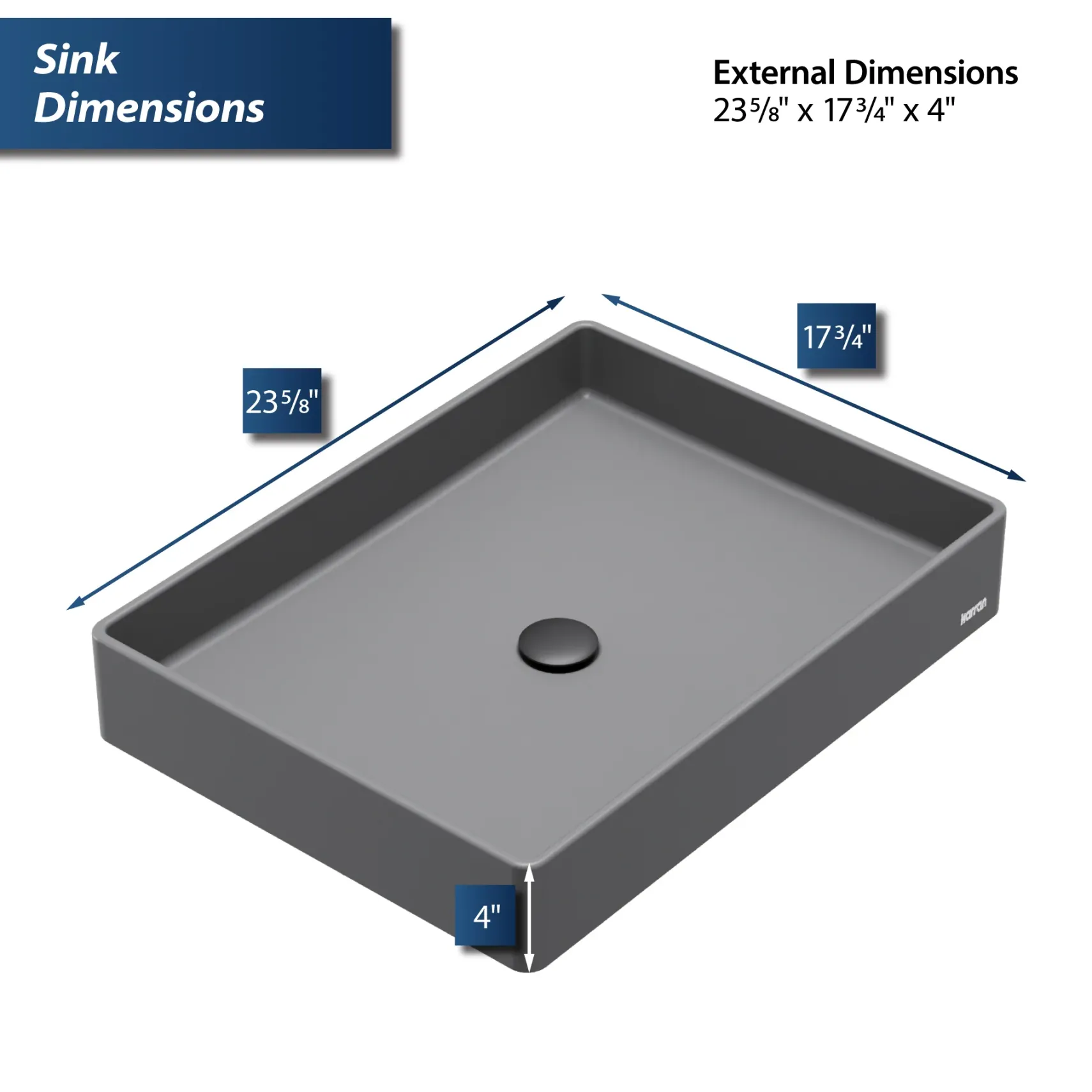 Karran Sternhagen 17.75" x 23.625" Rectangular Vessel Quartz Composite ADA Bathroom Sink, Grey, SQS500GR