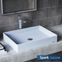 Karran Sternhagen 17.75" x 23.625" Rectangular Vessel Quartz Composite ADA Bathroom Sink, Ice Blue, SQS500IB
