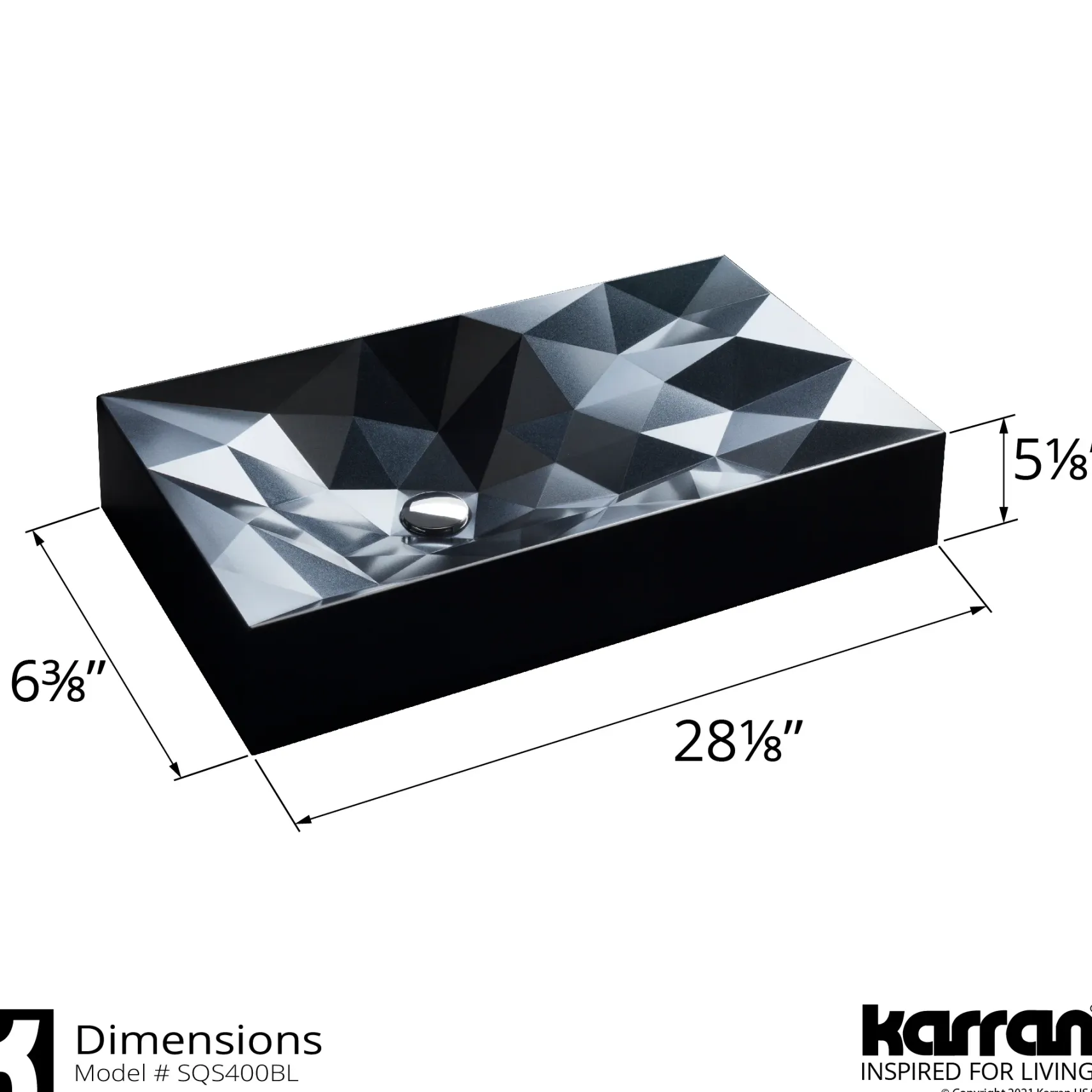 Karran Sternhagen Diamond 28.125" x 16.375" Rectangular Vessel Quartz Composite ADA Bathroom Sink, Black, SQS400BL