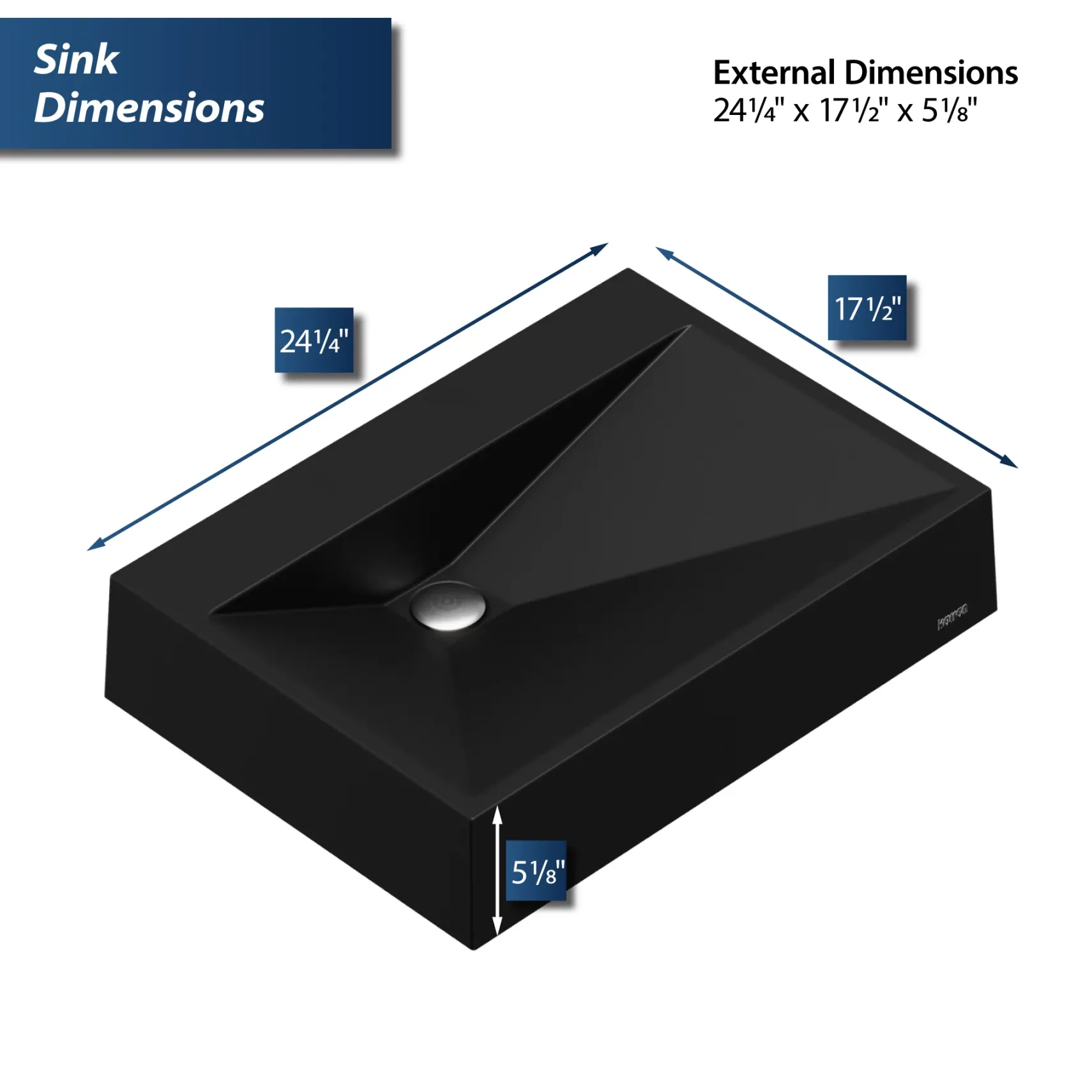 Karran Sternhagen Envy 24.25" x 17.5" Rectangular Vessel Quartz Composite ADA Bathroom Sink, Black, SQS100BL