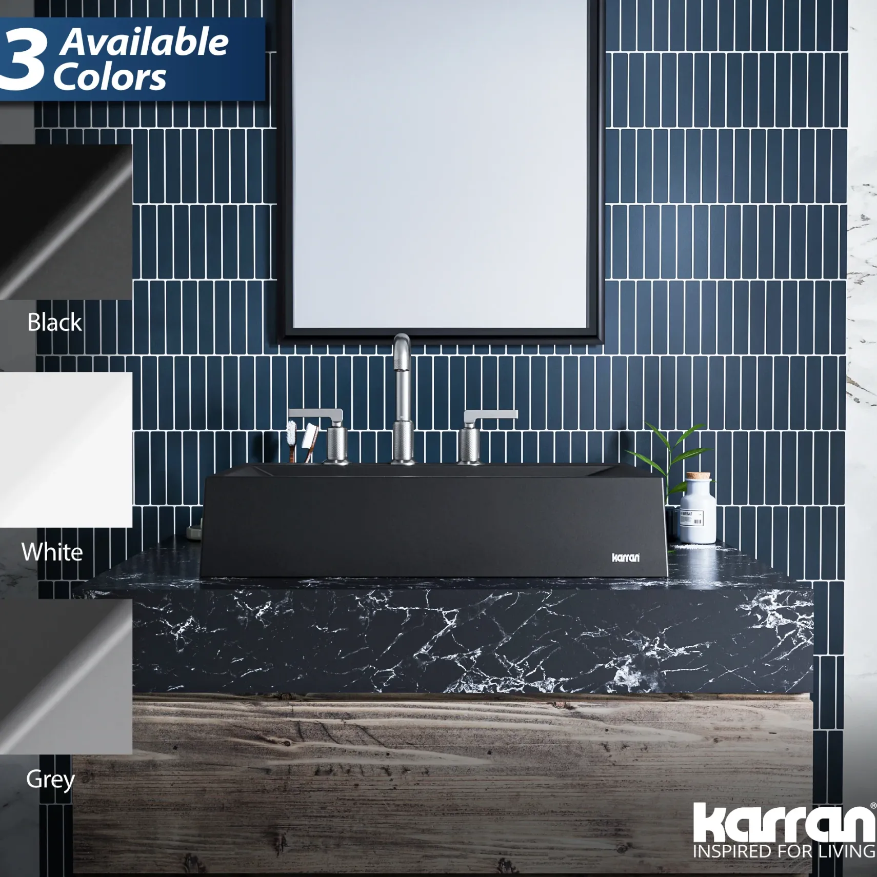 Karran Sternhagen Envy 24.25" x 17.5" Rectangular Vessel Quartz Composite ADA Bathroom Sink, Black, SQS100BL