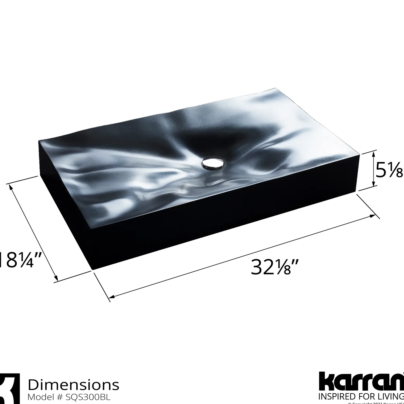 Karran Sternhagen Mirage 32.125" x 18.25" Rectangular Vessel Quartz Composite ADA Bathroom Sink, Black, SQS300BL