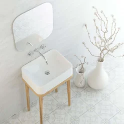 Karran Sternhagen Sea Crest 21.5" x 16.375" Rectangular Vessel Quartz Composite ADA Bathroom Sink, White, SQS200WH