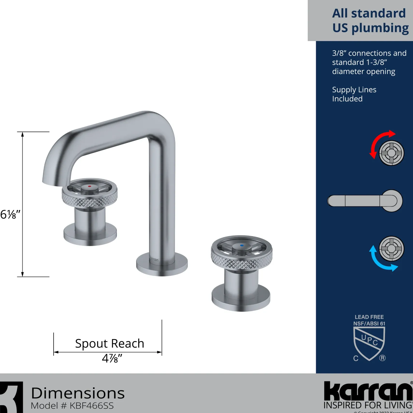 Karran Tryst 1.2 GPM Double Lever Handle Lead-free Brass Bathroom Faucet, Widespread, Stainless Steel, KBF466SS