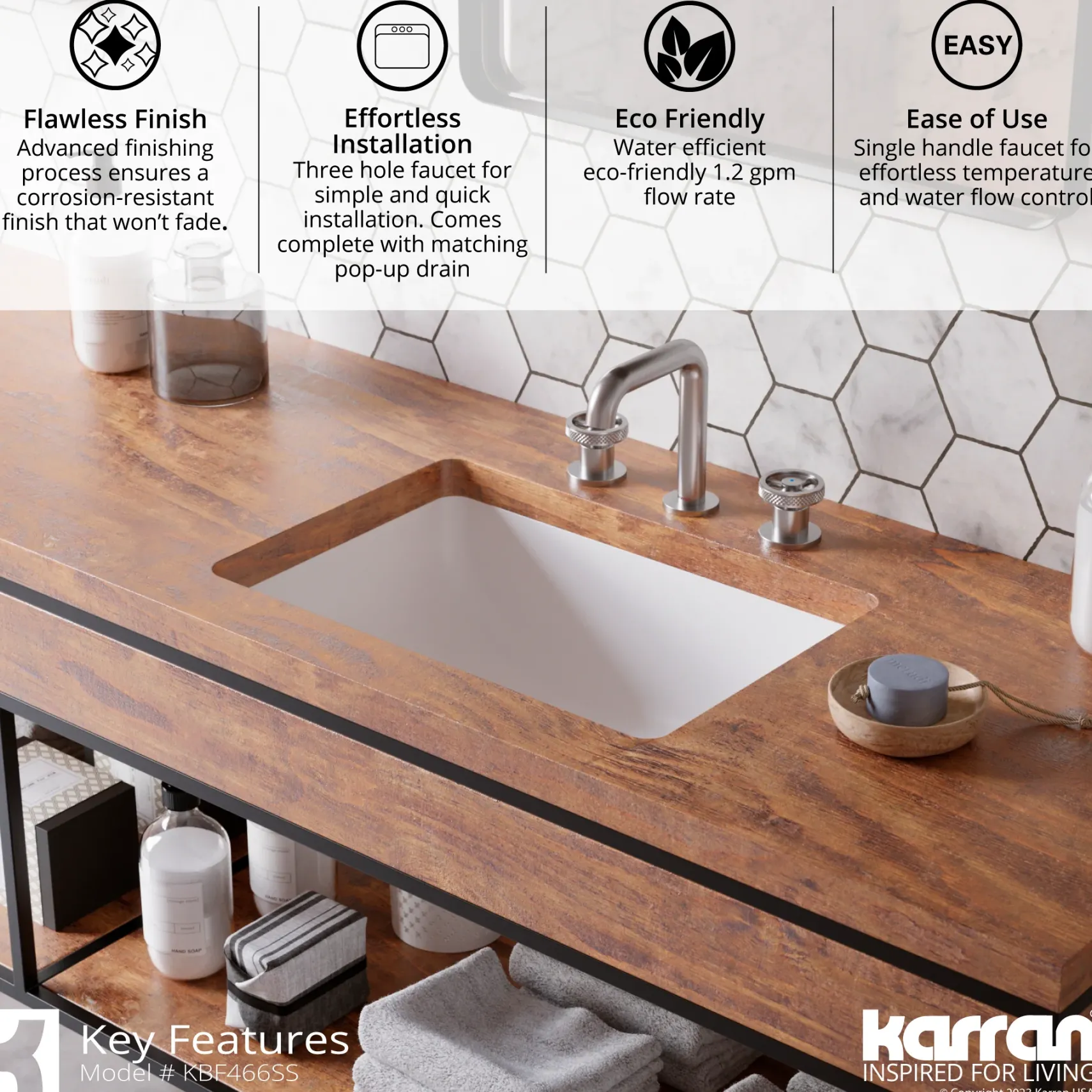 Karran Tryst 1.2 GPM Double Lever Handle Lead-free Brass Bathroom Faucet, Widespread, Stainless Steel, KBF466SS