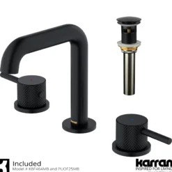 Karran Tryst 1.2 GPM Double Lever Handle Lead-free Brass ADA Bathroom Faucet, Widespread, Matte Black, KBF464MB