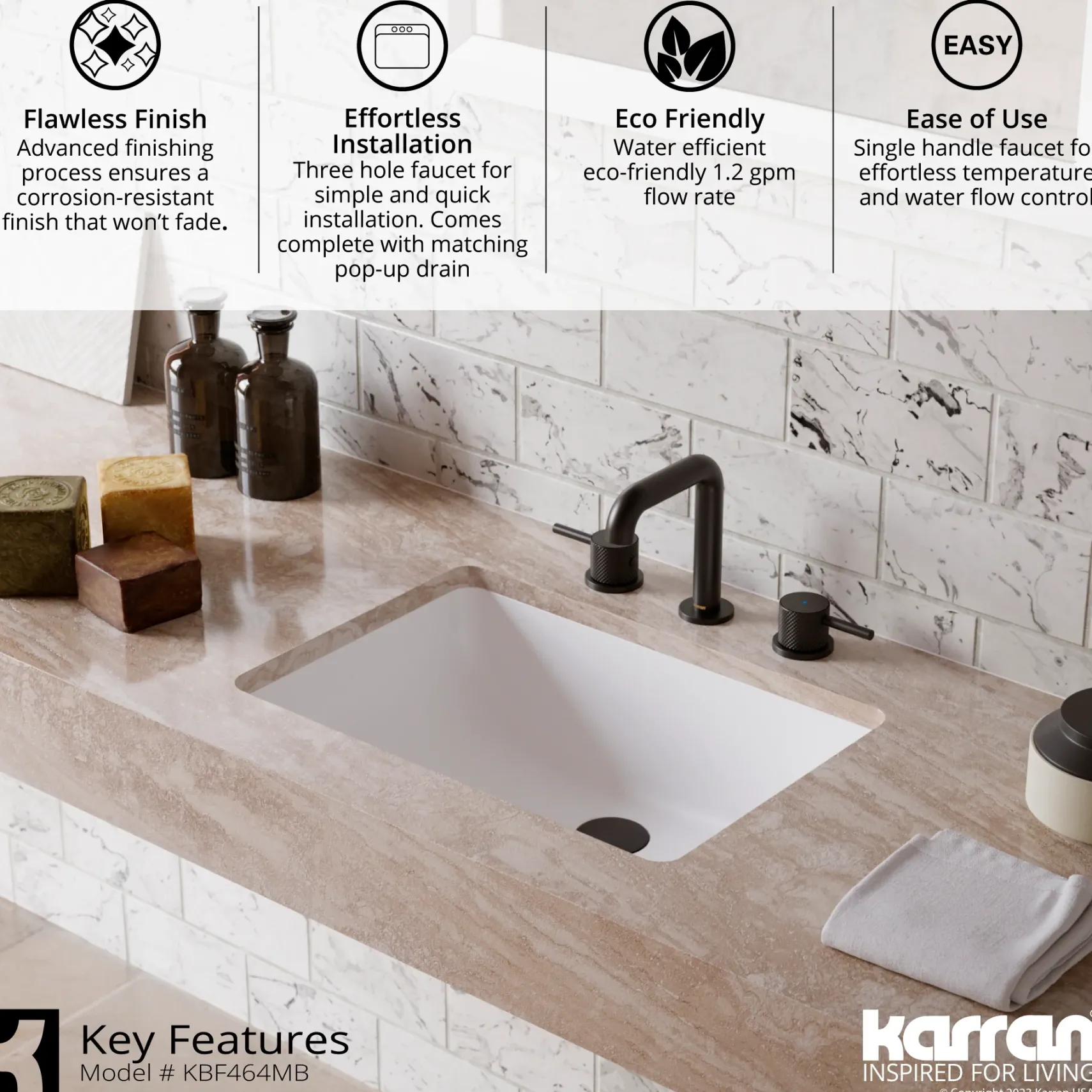 Karran Tryst 1.2 GPM Double Lever Handle Lead-free Brass ADA Bathroom Faucet, Widespread, Matte Black, KBF464MB