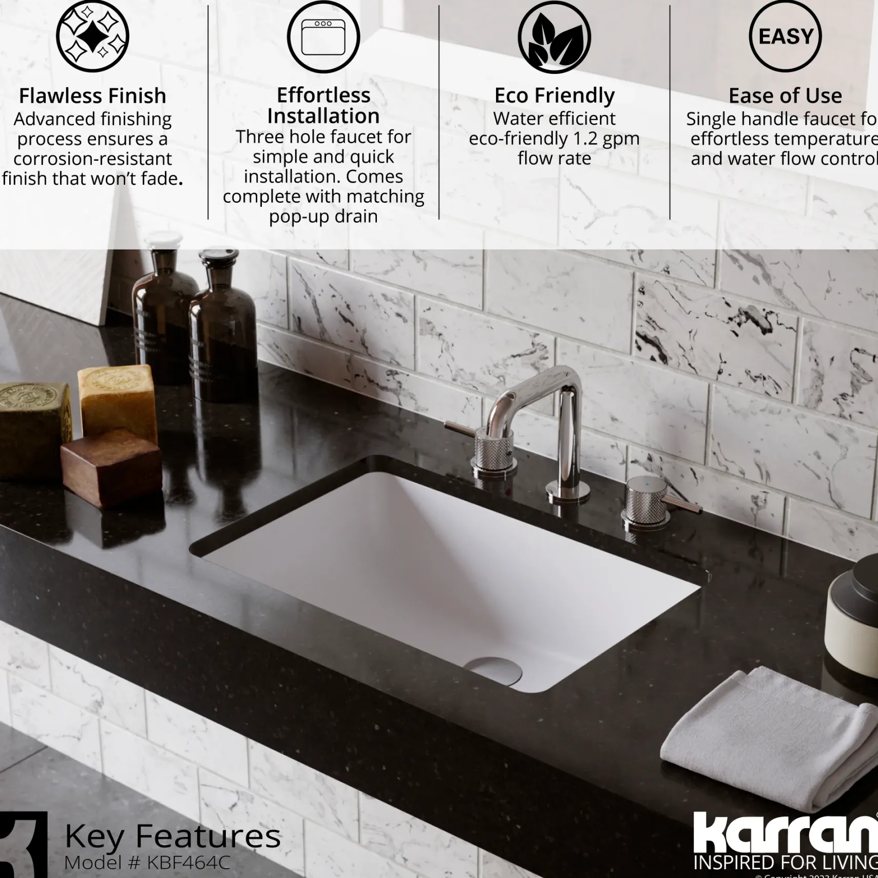 Karran Tryst 1.2 GPM Double Lever Handle Lead-free Brass ADA Bathroom Faucet, Widespread, Chrome, KBF464C