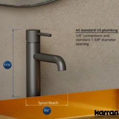 Karran Tryst 1.2 GPM Single Lever Handle Lead-free Brass ADA Bathroom Faucet, Vessel, Gunmetal Grey, KBF462GG