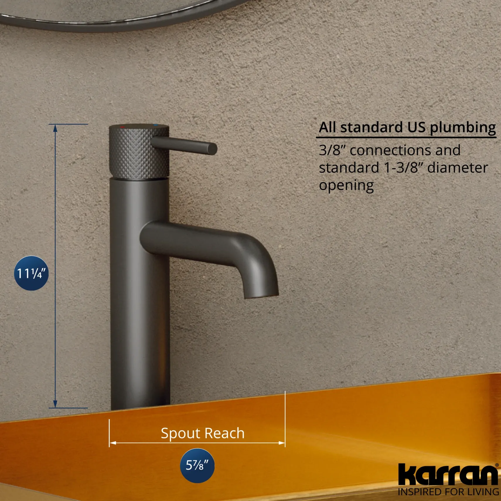 Karran Tryst 1.2 GPM Single Lever Handle Lead-free Brass ADA Bathroom Faucet, Vessel, Gunmetal Grey, KBF462GG