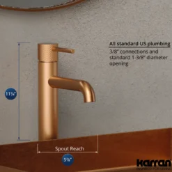Karran Tryst 1.2 GPM Single Lever Handle Lead-free Brass ADA Bathroom Faucet, Vessel, Brushed Copper, KBF462BC