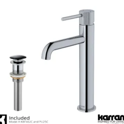 Karran Tryst 1.2 GPM Single Lever Handle Lead-free Brass ADA Bathroom Faucet, Vessel, Chrome, KBF462C