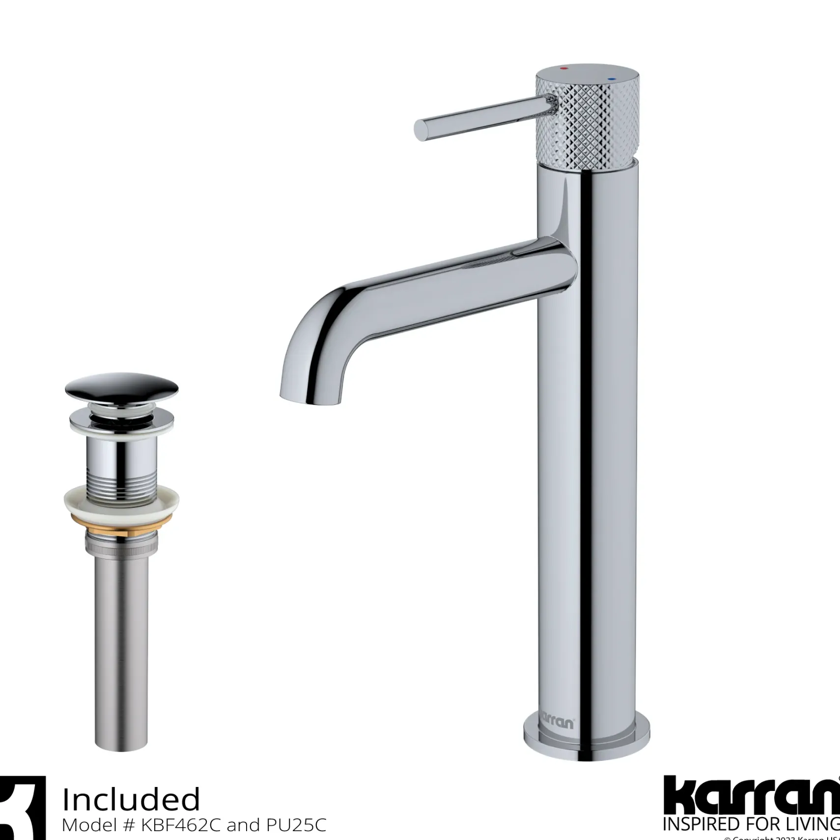 Karran Tryst 1.2 GPM Single Lever Handle Lead-free Brass ADA Bathroom Faucet, Vessel, Chrome, KBF462C